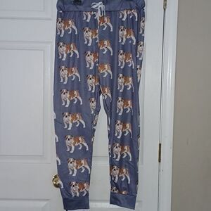 Dog face print red black white lounge pants pajama bottoms Sz L NWOT